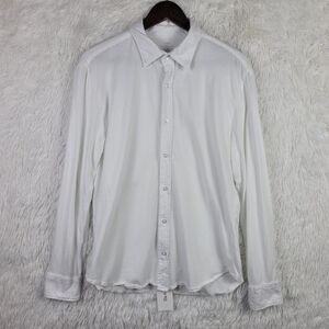Save Khaki United Mens M White Pima Cotton Long Sleeve Button Up Made In USA